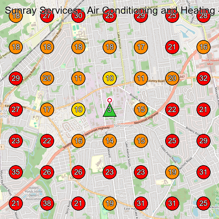 Sunray Services - Air Conditioning and Heating GeoGrid visibility map for Heating Contractor in Kings Park